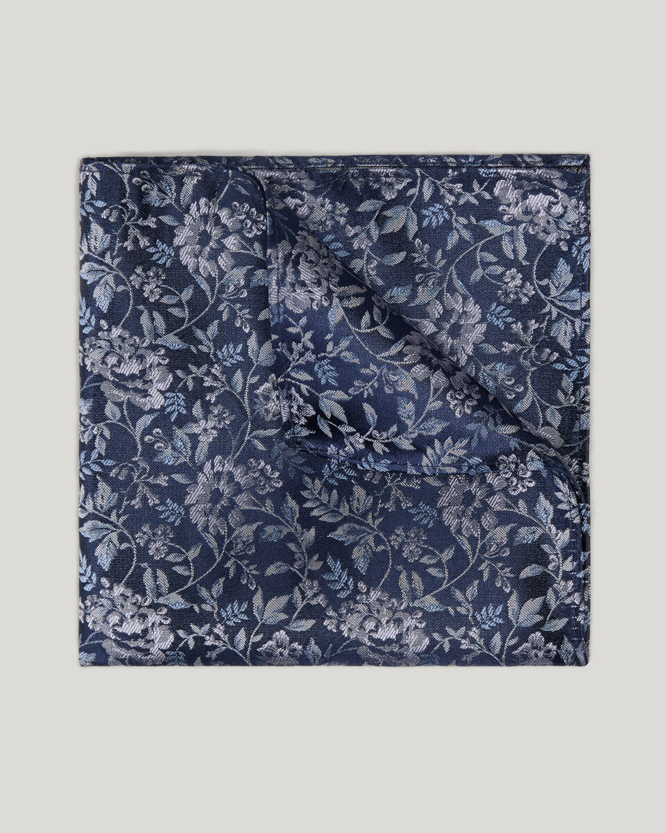 Floral Jacquard Silk Pocket Square, Navy, hi-res